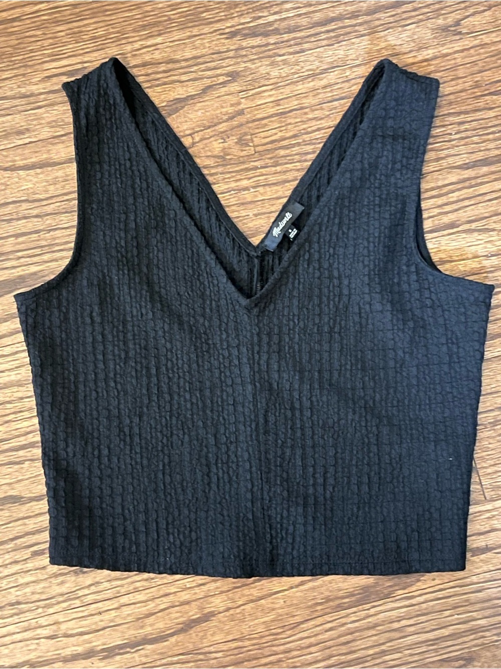 Black V-Neck Textured Crop Top by Madewell